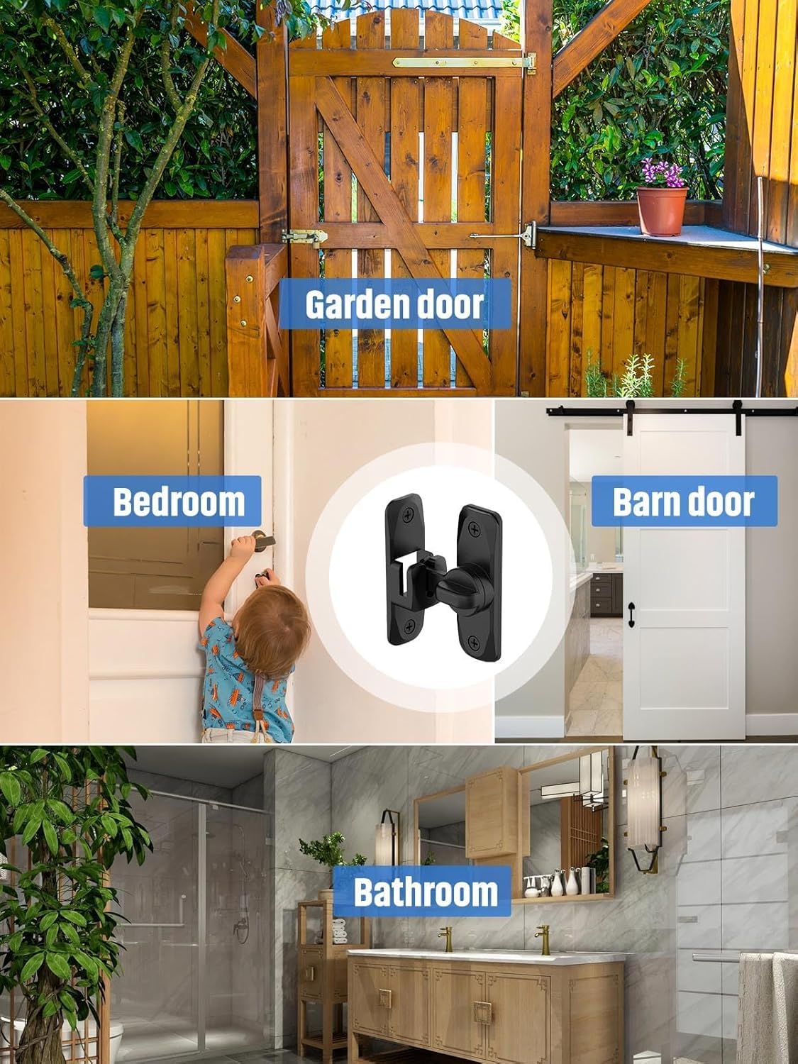 SWIREUK 90/180 Degree Flip Barn Door Lock, Protect Privacy - Security Sliding Lock, Small Gate, Garden, Bathroom, Cabinet, Window, Zinc Alloy Right Angle Lock Hasp Latch Push/Sliding (1 Black) 3