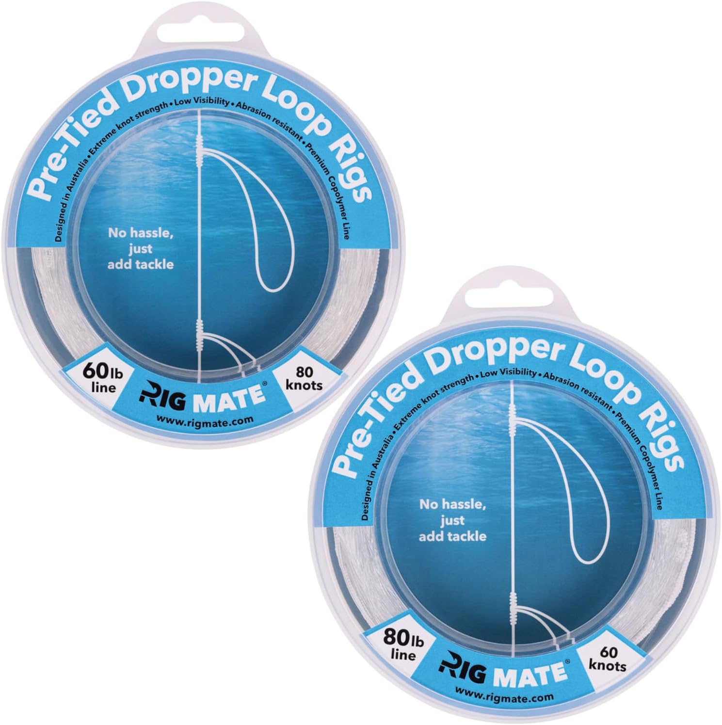Pre-Tied 60 lb & 80 lb Bundle - 1 ea. 60 lb & 80 lb Dropper Loop Rigs with 80 Loops - Perfect for Saltwater & Freshwater Fishing