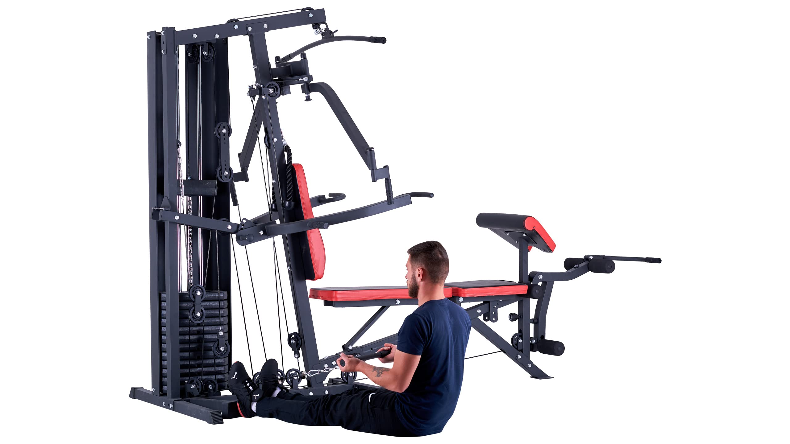 TrainHard® Wielofunkcyjna stacja kulturystyczna Multistation Home Gym z ławki do podnoszenia ciężarów stacja z linką do ćwiczeń curlpult Butterfly i trenażer nóg o wadze 85 kg