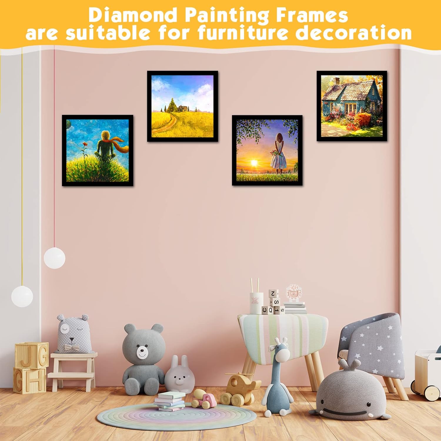 Macarrie 12 Pcs Diamond Art Frames Magnetic 12 x 12 Inch for Painting Pictures Self-adhesive Diamond Art Painting Frames for Wall Window Home Office Photo Display (Black)