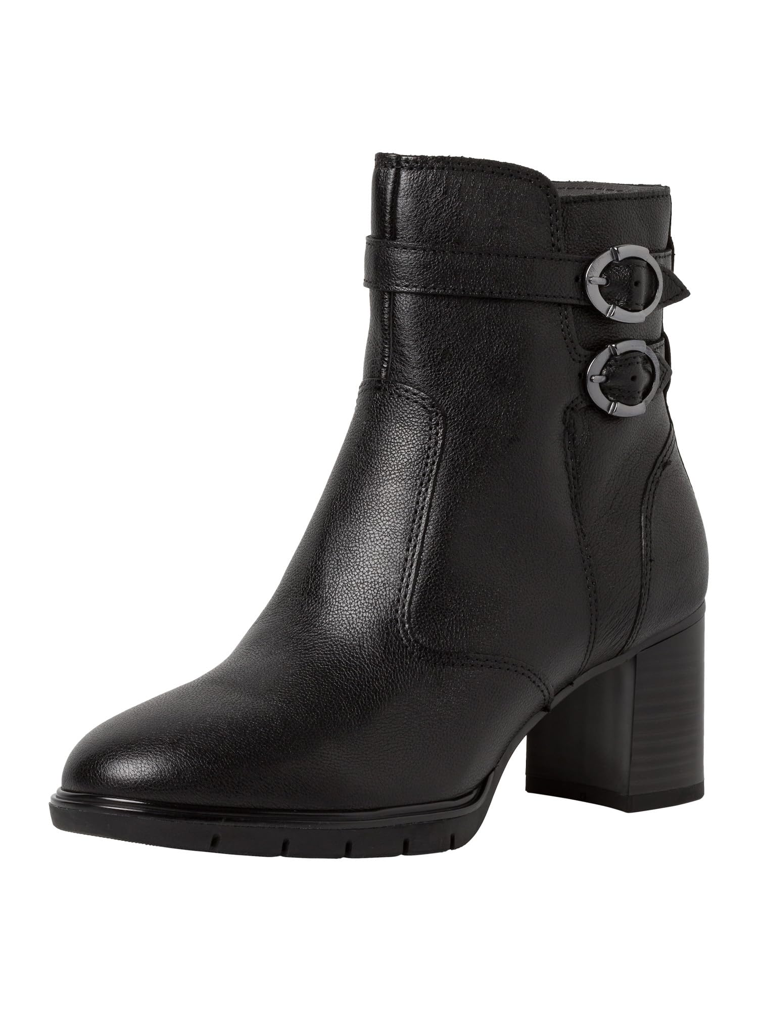 Tamaris Comfort Women’s Ankle Boots with Heel Leather with Buckles Comfort Fit , Black, 6,5 UK