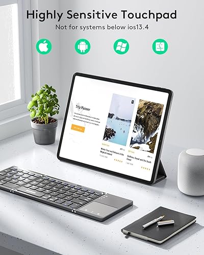 Miniatura 3 de Samsers Teclado Bluetooth plegable multidispositivo con panel táctil recargable de modo dual (2.4G+BTx2) teclado inalámbrico con soporte, teclado