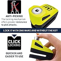 Vista 3 de URBAN UR955Y - Cerradura de disco para motocicleta, seguridad compacta y efectiva, más visible, más disuasorio, bloqueo de clic rápido, bloqueo