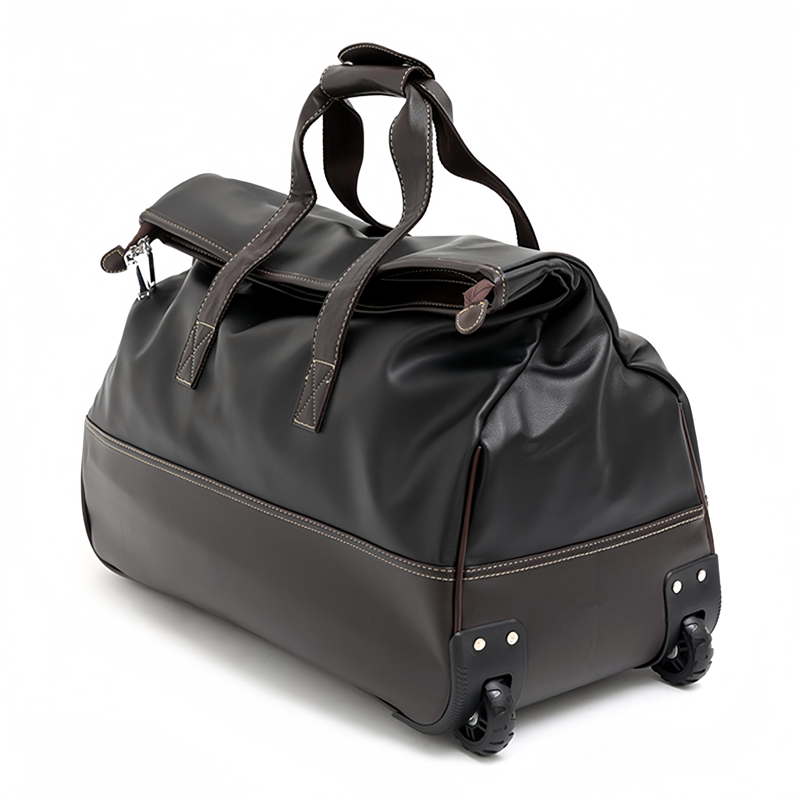 Leather Small Duffel Bag On Wheels Rolling Duffle Travel Bag With