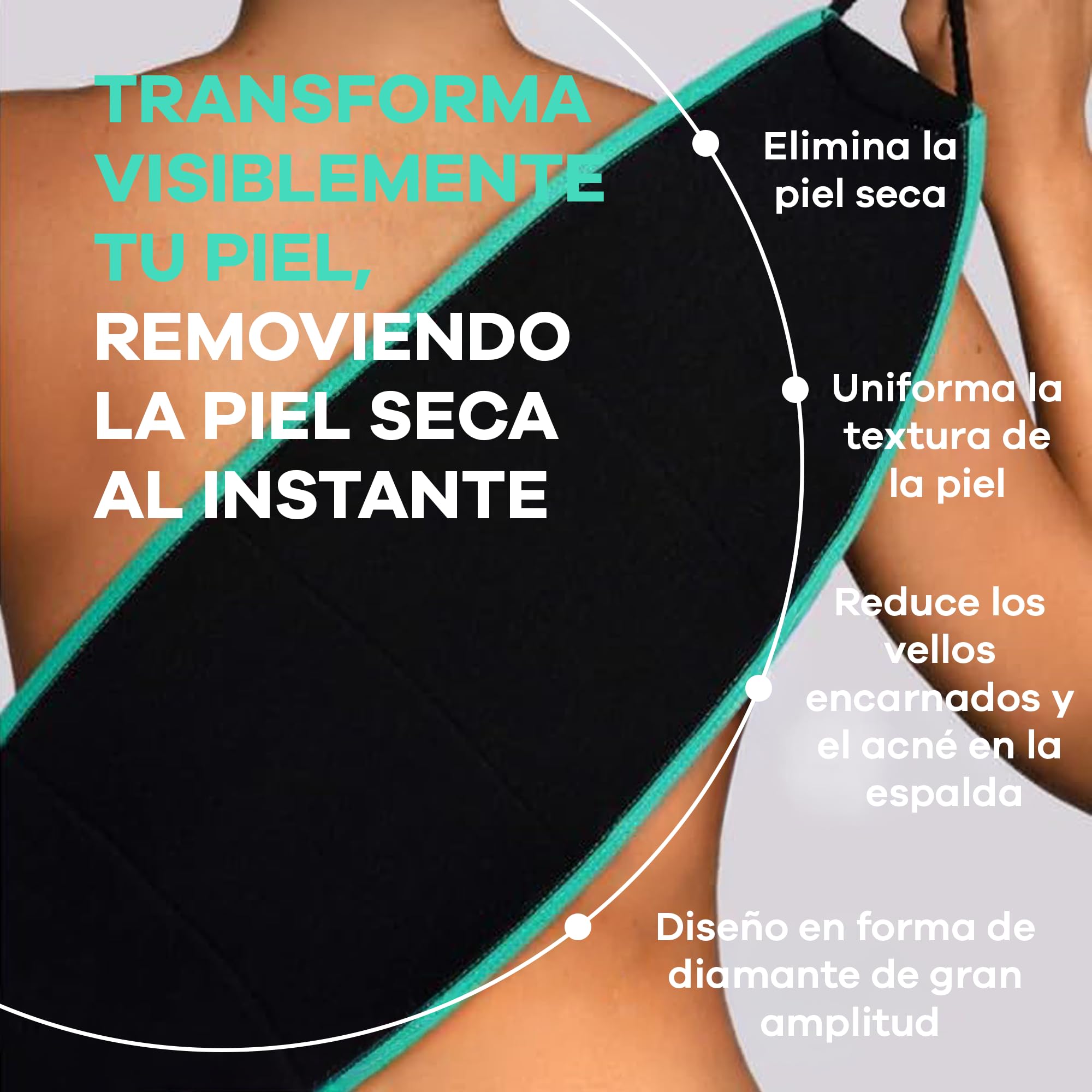Dermasuri Guante Exfoliante Espalda - Toalla Exfoliante Cuerpo de Doble Textura - Exfoliante Ducha Natural - Accesorio de Baño Reutilizable - Regalo Bienestar Mujeres y Hombres - 68 cm x 20 cm