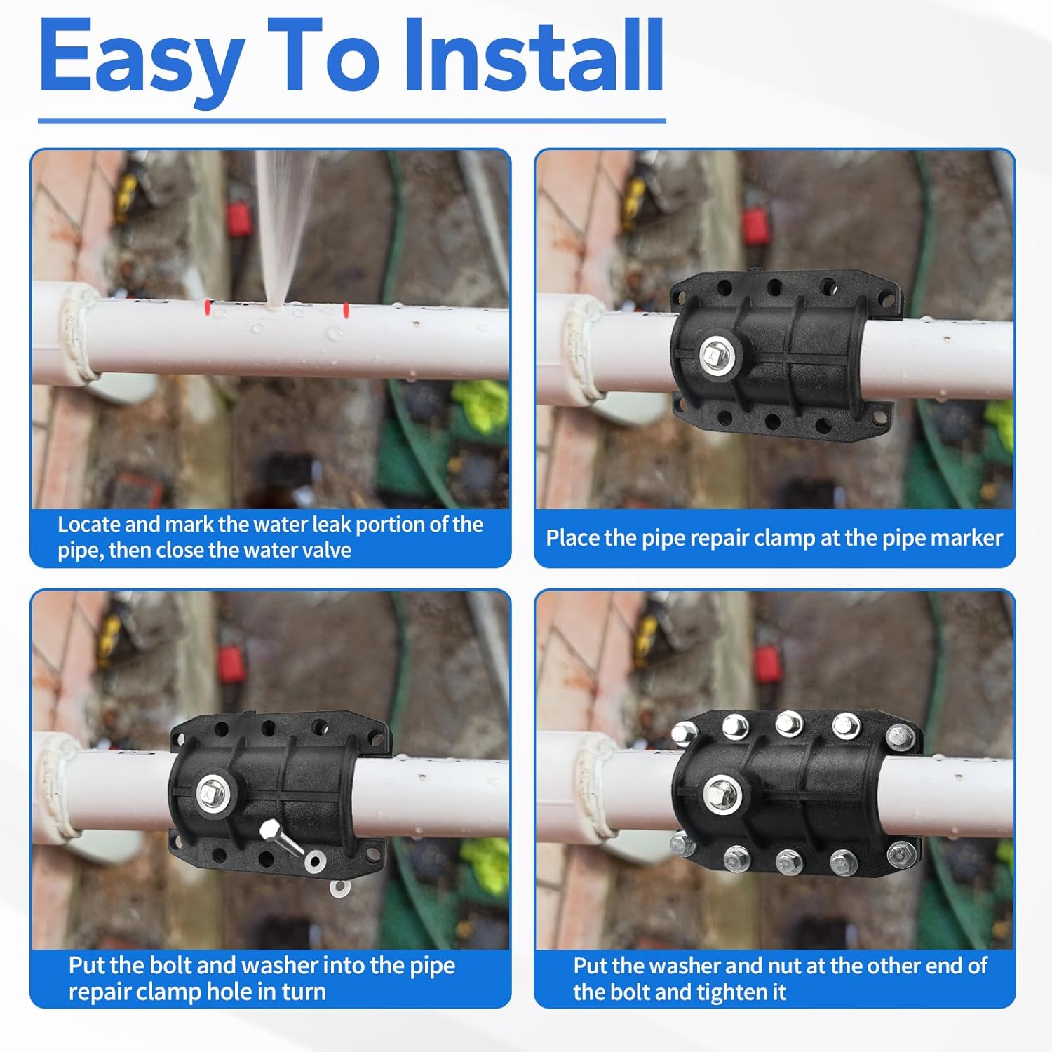 Water Pipe Repair Clamp, Emergency Pipe Repair Clamp Kit fit for OD 63MM Plastic and Metal Pipes, Replace Pipe Patch Kit Fix Leak Pip