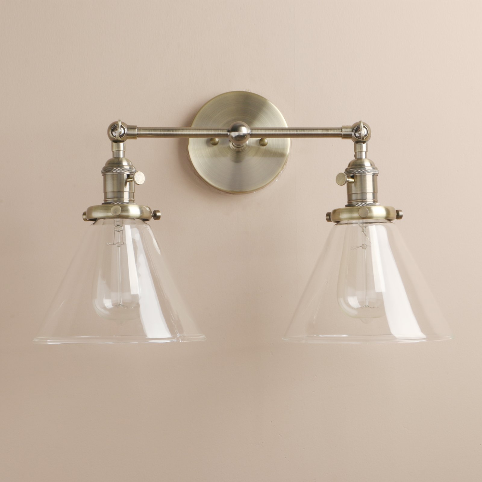 Pathson Réglable 2 Luminaire Applique Abat-jour en Verre Entonnoir Rétro Industrial Lampe Murale Plafonnier Rétro Eclairage(Ampoule Non Inclus) Bronze