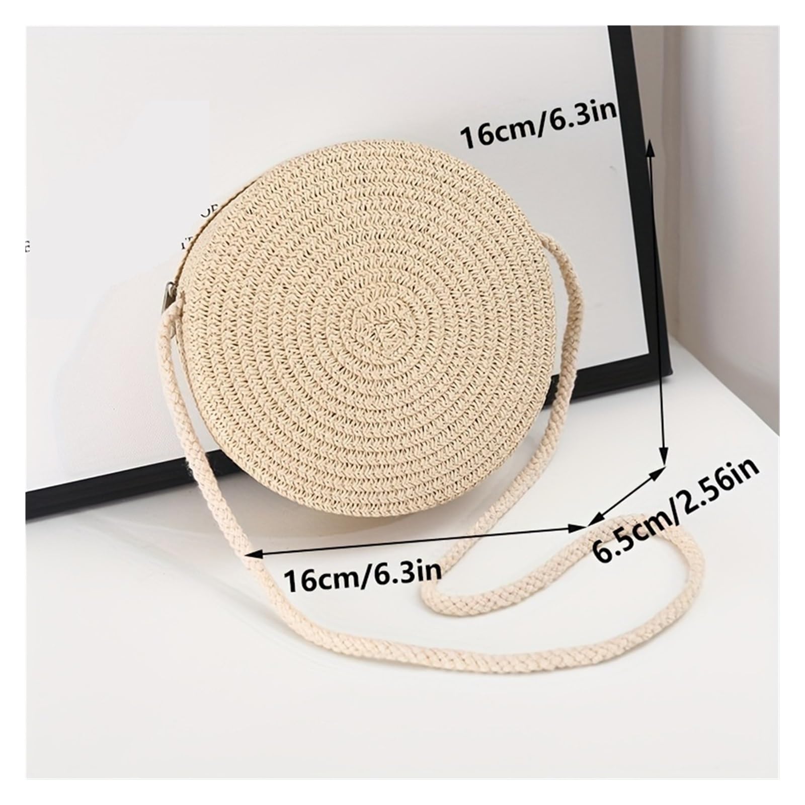 Borsa rotonda intrecciata in paglia 3 colori disponibili Tessuto rotondo da donna tessuto a mano