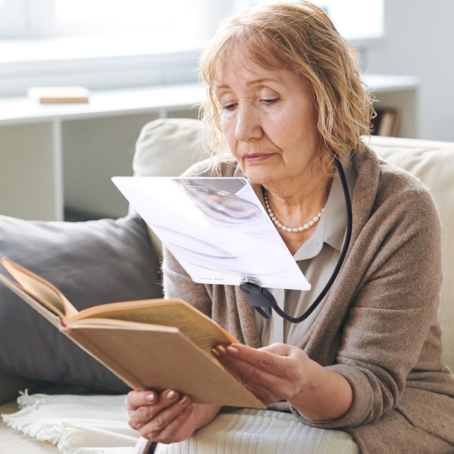 zxbaers 5X Hands Free Magnifying Glass for Reading, 9.6″x6.7″Book Magnifier for Reading,Neck Wear Full Page Magnifier for Reading Aids Sewing, Crafting, Watching Screen