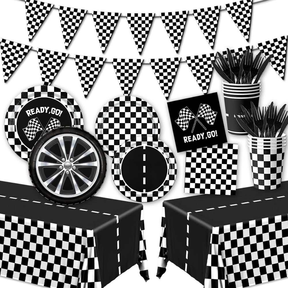Racing Car Party Supplies Race Car Party Plates and Napkins Race Track Party Decorations Racing Sports Themed Dinnerware for Kids Boys Two Fast
