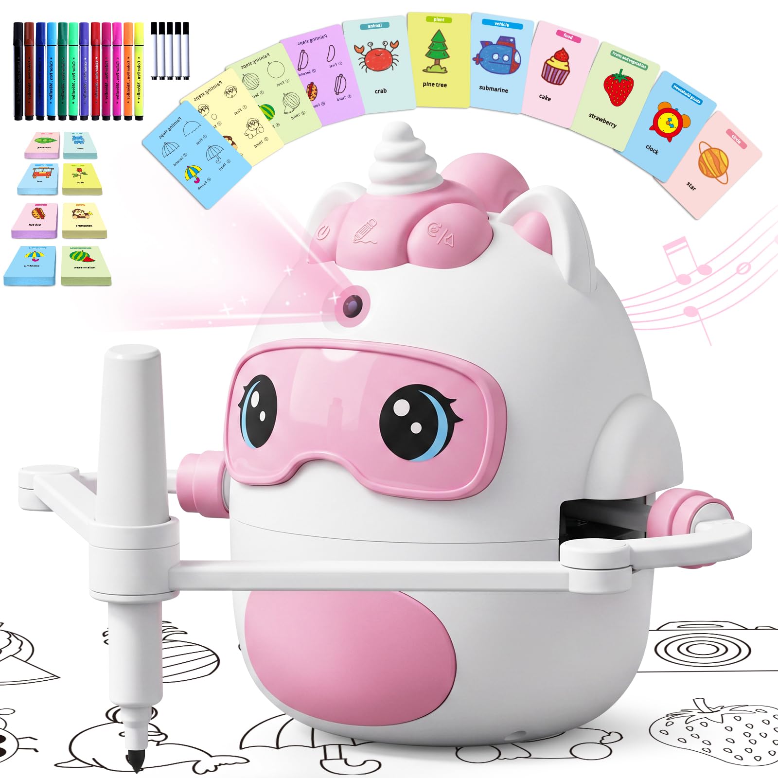 Unicorn Drawing Robot for Kids with150 Educational Cards, Smart Learning Toys Voice Interactive Partner Montessori Painting Toy for Girls Ages 3-8
