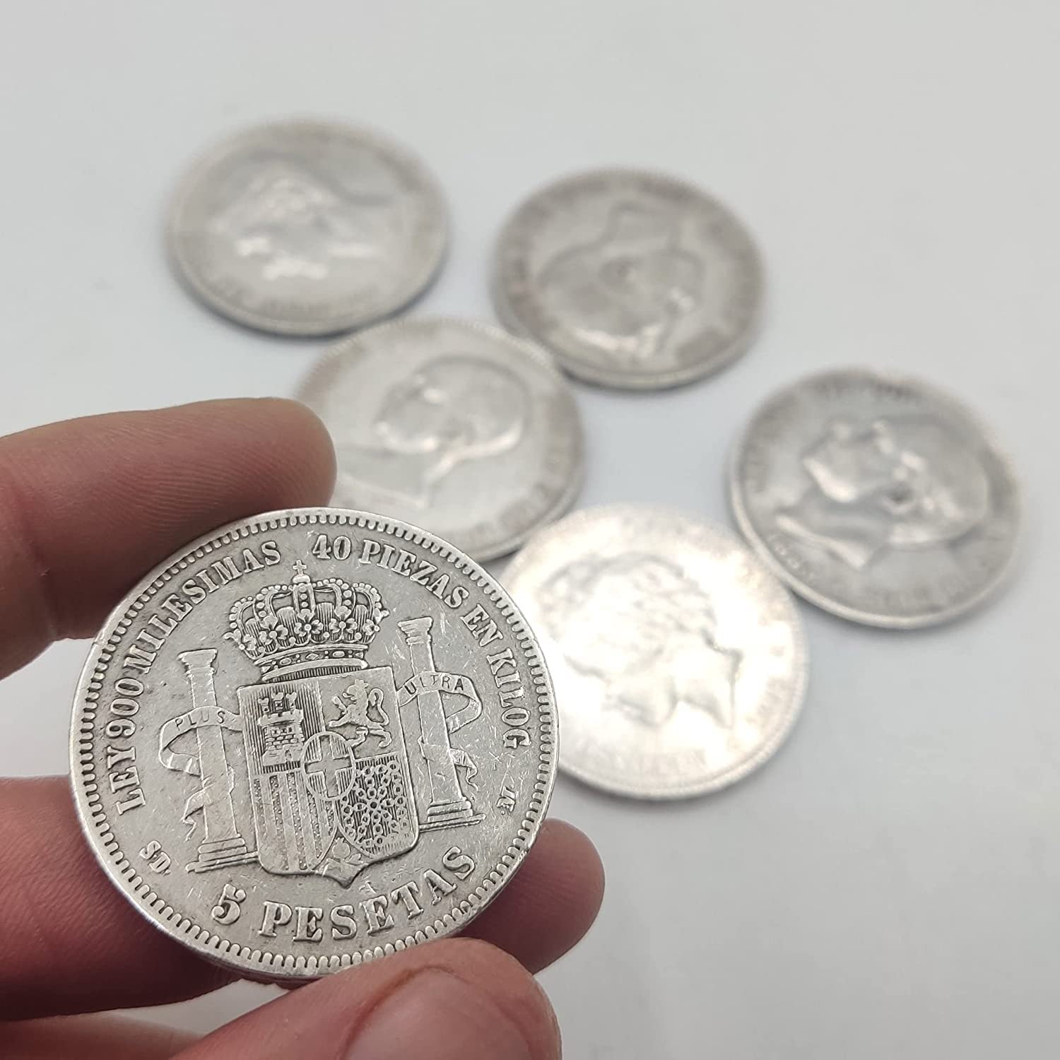 Monedas Españolas - Colección Completa de 6 Monedas 5 Pesetas de Plata (1871-99). Los Duros de Plata de la Monarquía
