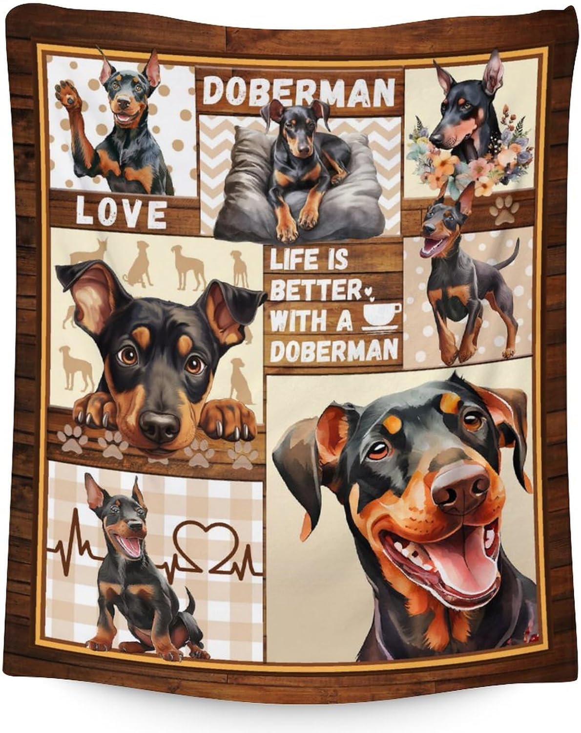 Doberman Blanket Gifts - 50x60 Inches Collage Dog Throw Blanket for Adults, Kids Boys & Girls - Colorful Soft Fuzzy Blankets for Couch, Sofa & Bed