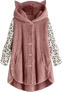 Fulidngzg Hoodie Jacket Women's Oversize: Kitten Warm Plush Jacket Fleece Jacket with Hood Oversize Sweat Jacket Winter Jacket Fluffy Winter Kawaii Transition Jacket Wool Coat Autumn Long Fleece