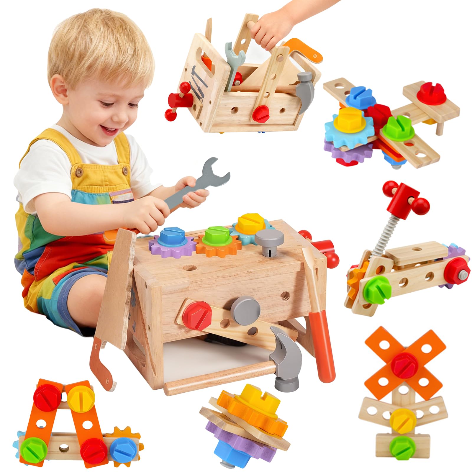 Holz Werkzeugset für Kinder ab 2 Jahren: 29-teiliges Montessori Motorikspielzeug, Werkbank Kinder Rollenspiel Lernspielzeug für Jungen ab 2 Jahren, Geschenk zum 2. Geburtstag