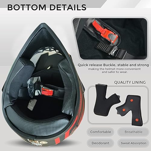 Miniatura 3 de DOT - Cascos ATV MX para adultos, cascos de moto todoterreno de cuatro ruedas, cascos de motocross, cascos de motocicleta y deportes de motor con