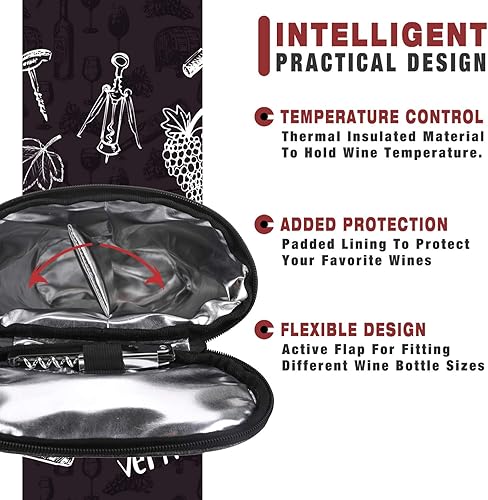 Miniatura 4 de ALLCAMP - Bolsa de vino para 2 botellas, bolsa de lona acolchada portátil aislada para viajes, restaurante BYOB, cata de vinos, fiesta, gran regalo