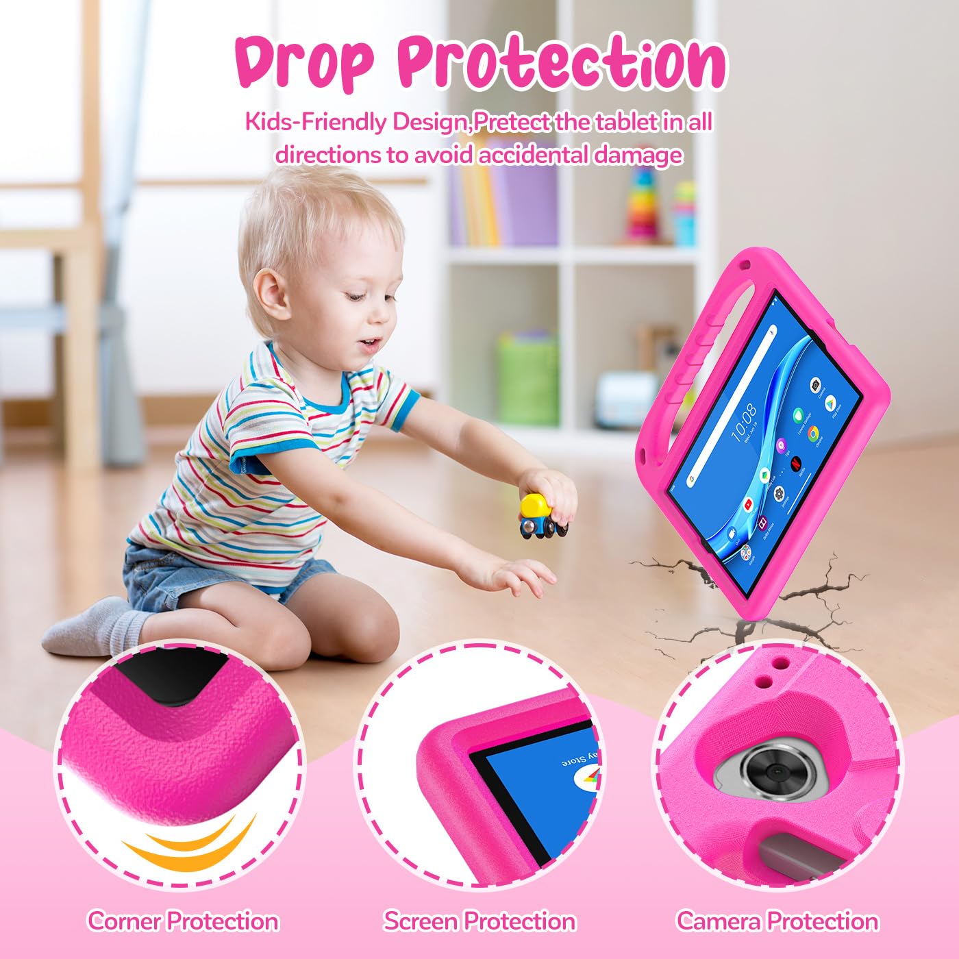 Custodia per Lenovo Tab M10 FHD Plus 10.3 Pollici TB-X606F/TB-X606X, Leggera Antiurto Cover per Bambini con Cavalletto e Spallacci, per Lenovo M10 FHD Plus 10.3" Modello 2020 Tablet, Rosa