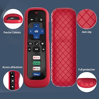 Roku Stick Remote用カバー、Hisense TVコントローラー対応ケース、TCLスマートTVコントロールホルダー用シリコンスリーブ レッド