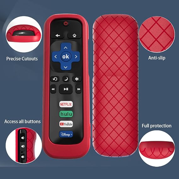 Roku Stick Remote用カバー、Hisense TVコントローラー対応ケース、TCLスマートTVコントロールホルダー用シリコンスリーブ レッド