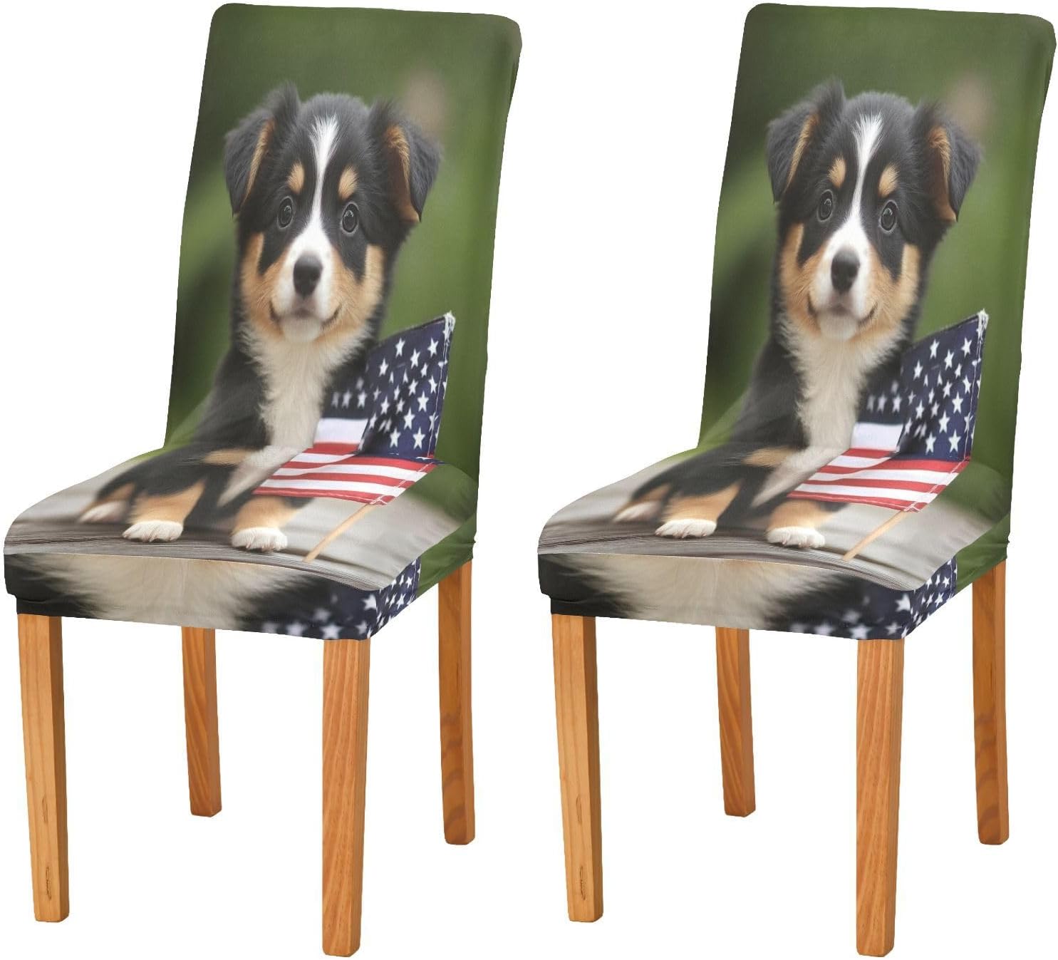 ALAZA Chair Covers for Dining Room, Cute Puppy Dog American Flag Stretch Chair Cover Sets Chair Protector Removable Washable for Ktichen Restaurant Hotel