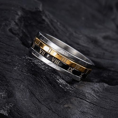 Miniatura 3 de King Will 6mm 7mm 8mm Silver Black Stainless Steel Ring Spinner Ring Anxiety Relief Wedding Ring For Men Women Forest Elk Deer FamilyMoon StarSkull
