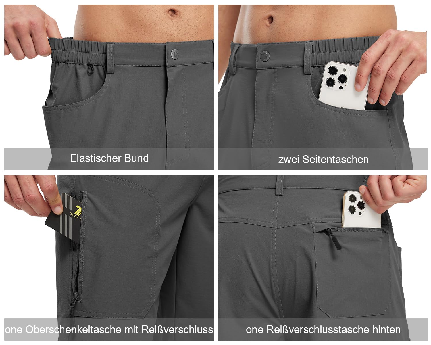 YSENTO Herren 3/4 Kurze Hosen OutdoorShorts Kurze Cargohose Wanderhose Stretch Trekkinghose