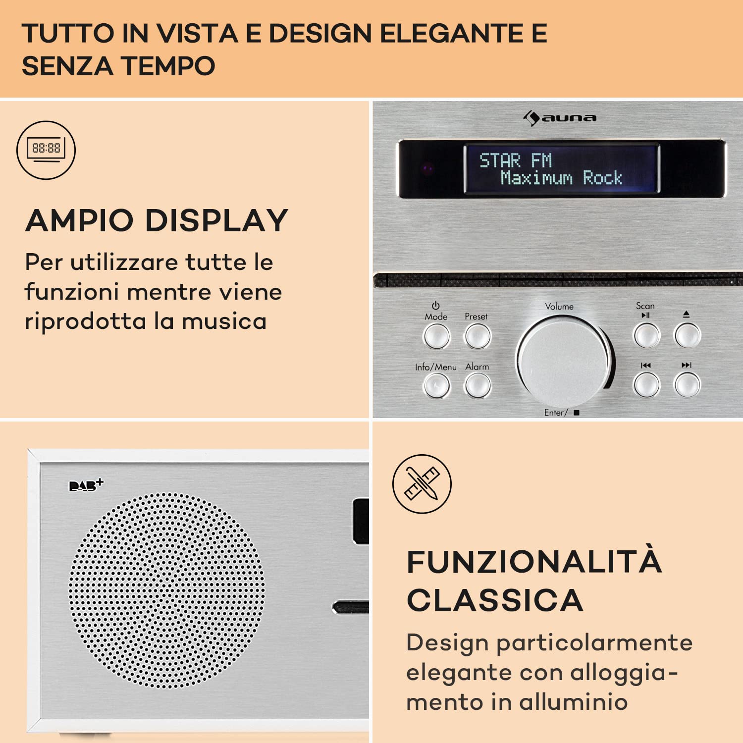 Silver Star Radio Portatile Ricaricabile DAB/FM/DAB+ Bluetooth CD Altoparlanti Stereo Display LCD Streaming MP3 Radiosveglia Vintage Legno