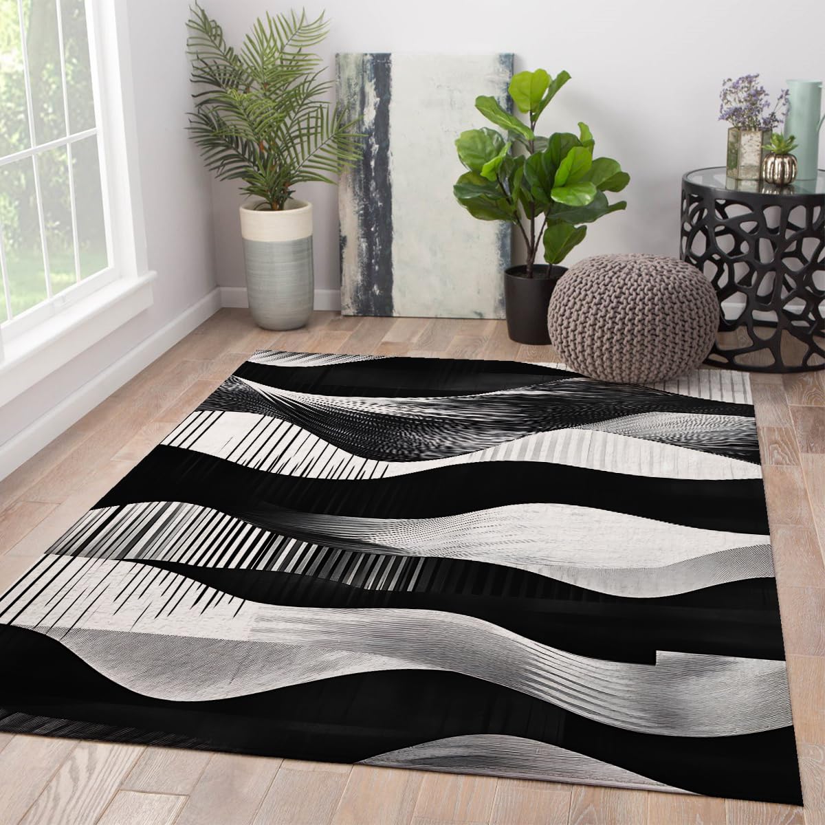 Moquettes à poils bas 80 x 120 cm tapis modern runner noir et blanc