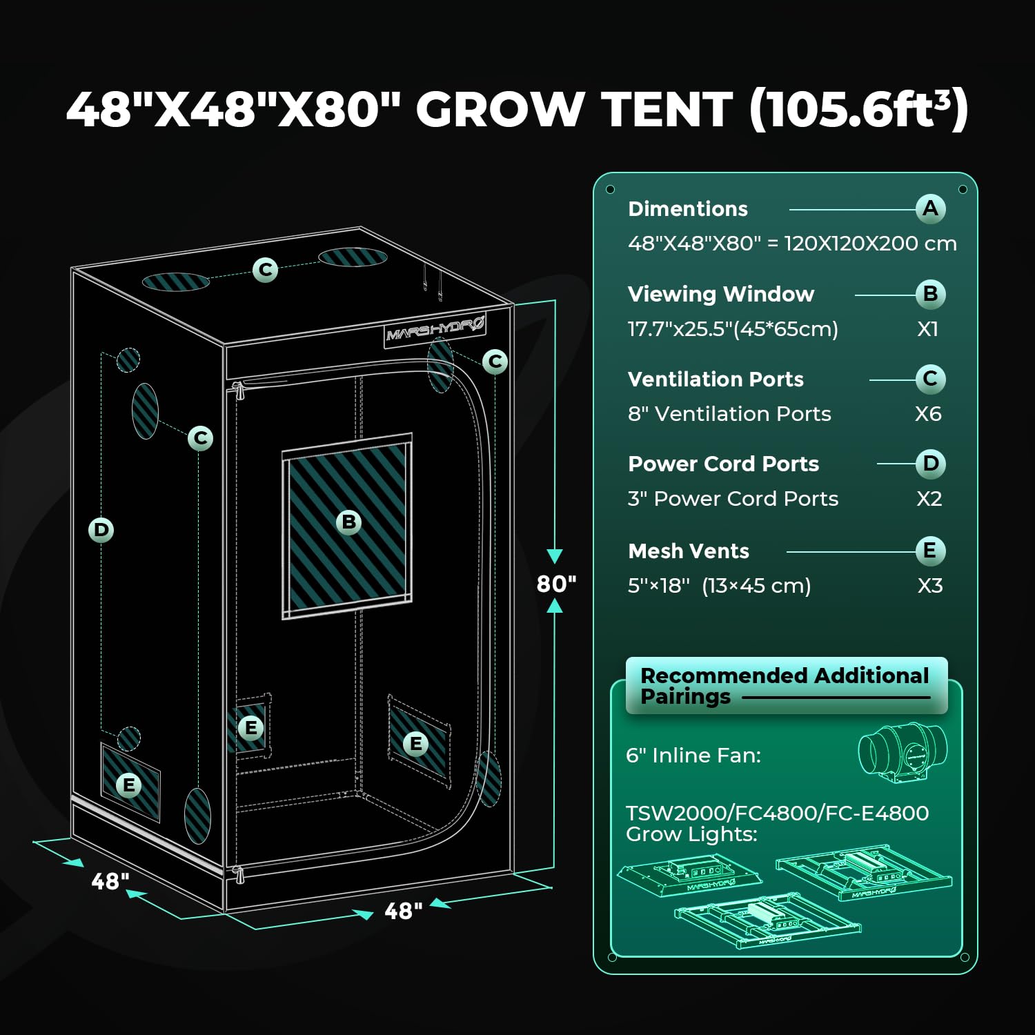 MARS HYDRO Pro Grow Tenda da giardino 120 x 120 x 200 cm, per interni Grow Tent riflettente Mylar allevamento idroponico, vassoio rimovibile per la crescita di piante