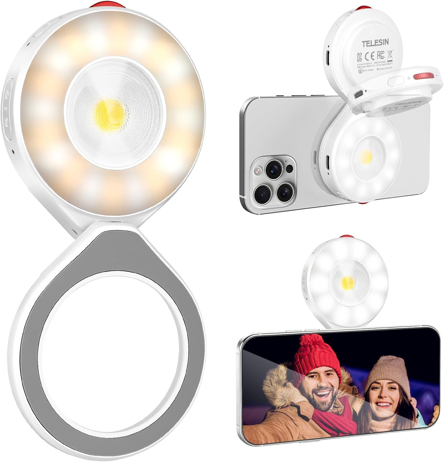 Magnetic Phone Selfie Light with Bluetooth, Rechargeable Mobile Phone Beauty Light, 2 in 1 Magnetic Flashlight & Selfie Lights, 180° Flip Ring Lights for Selfies/Photography/TikTok/Zoom Calls/Video