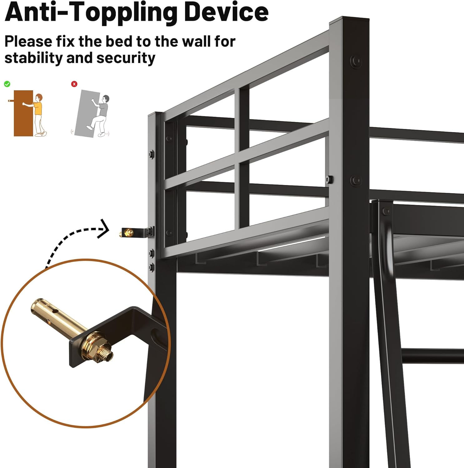 Premium Twin Loft Bed with Desk & Storage - Solid Wood Kids Loft Bed, Space-Saving Design with Safety Rail for Bedroom (Black)