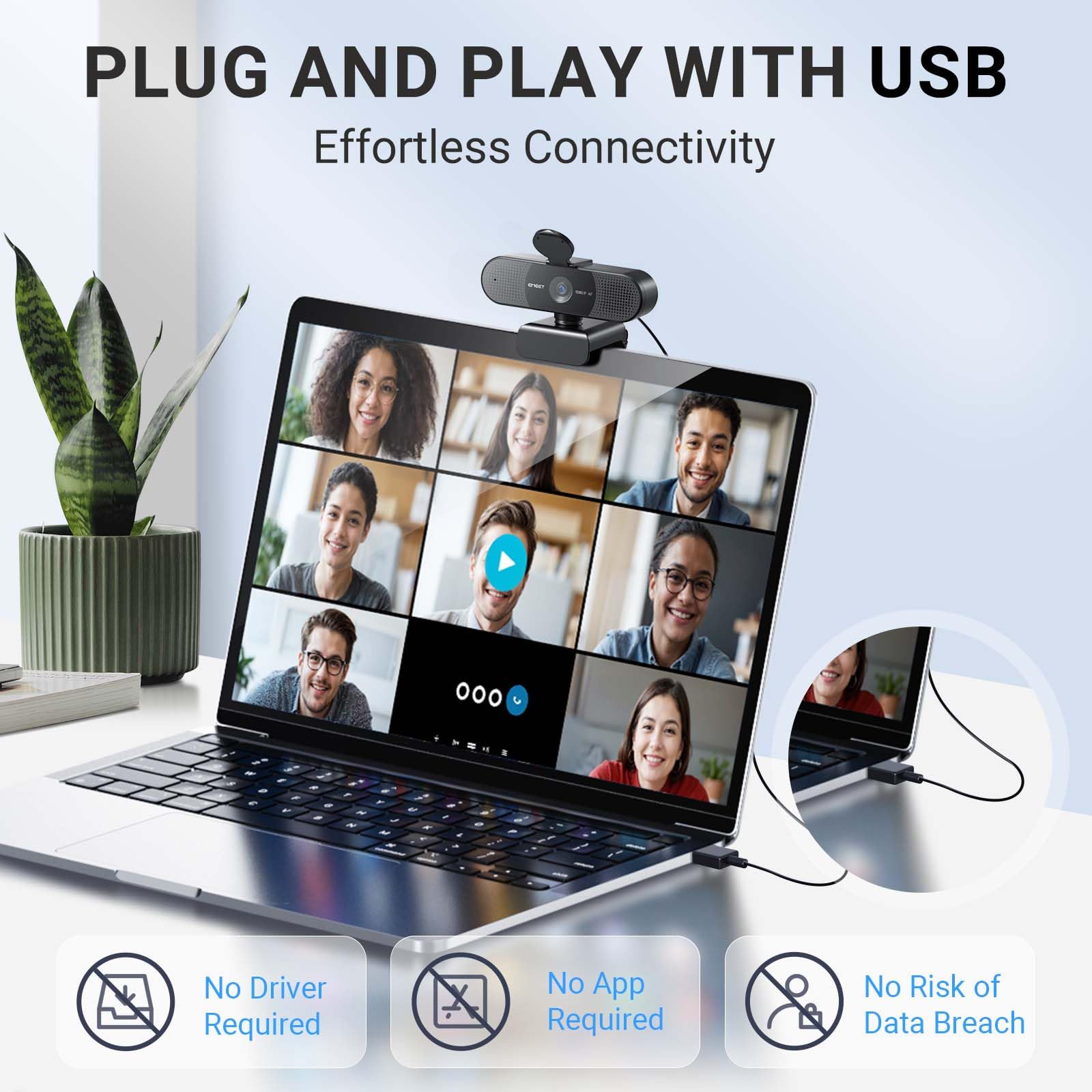 EMEET  Webcam with Microphone, C960 Web Camera, 2 Mics Streaming Webcam, 90°FOV Computer Camera, Plug and Play USB Web Cam for Online Calling/Conferencing, Zoom/Teams/Facetime/YouTube, Laptop/PC: 1080P AF