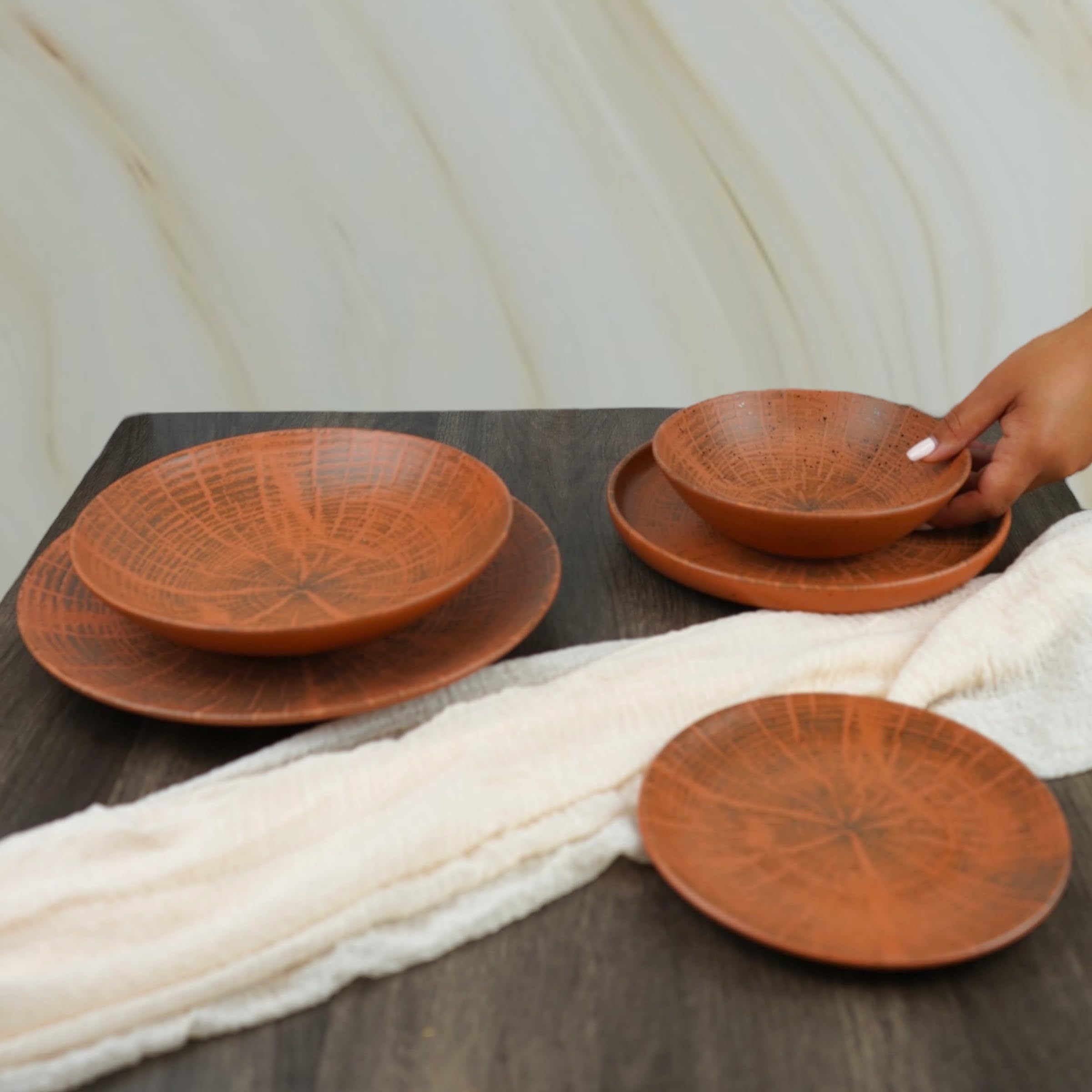 summa Pack de 6 platos llanos coupe 27cm - Colección Forest - Color Terracota - Platos de Gres - Diseño elegante y moderno - Uso en casa y restaurantes