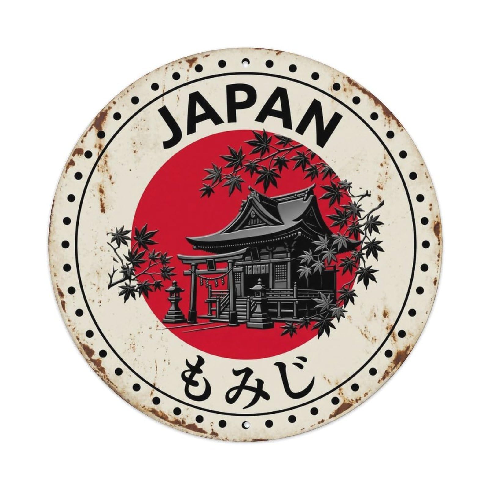 Yrnq 8X8inch Vintage Style Shrine Autumn Japan Sacred Maple Historic Metal Tin Sign