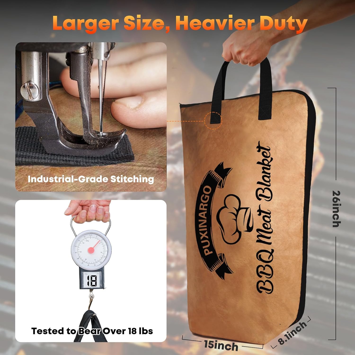 BBQ Blanket for Resting Meat, Puxinargo Brisket Blanket Meat Resting Bag for Smoking, Grilling Meat Insulated Resting Bag with Wide Mouth & Reinforced Handles for Large Brisket/Turkey, Extra Large 26" - Image 3