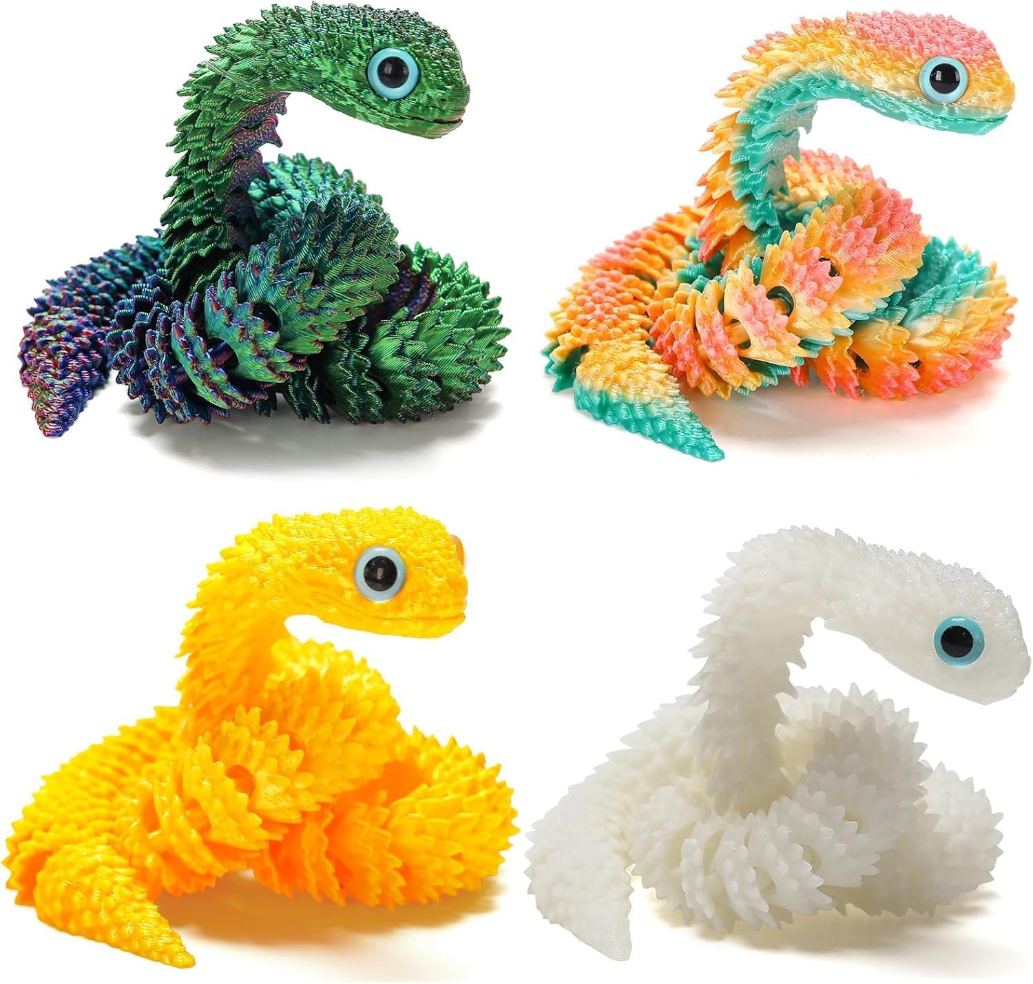 3D Printed Snake,12in Flexible 3D Printed Animal Snake,Christmas Fidget Toys Gifts Halloween Decorations Indoor Outdoor,Decorative Easter for Kids Home Decor. （4pcs）