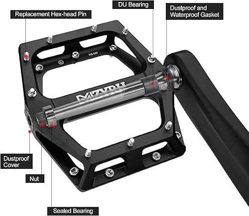 Miniatura 5 de MZYRH Pedales de bicicleta de carreteramontaña Pedales MTB Pedales de bicicleta de aleación de aluminio 916 "rodamiento sellado plataforma ligera