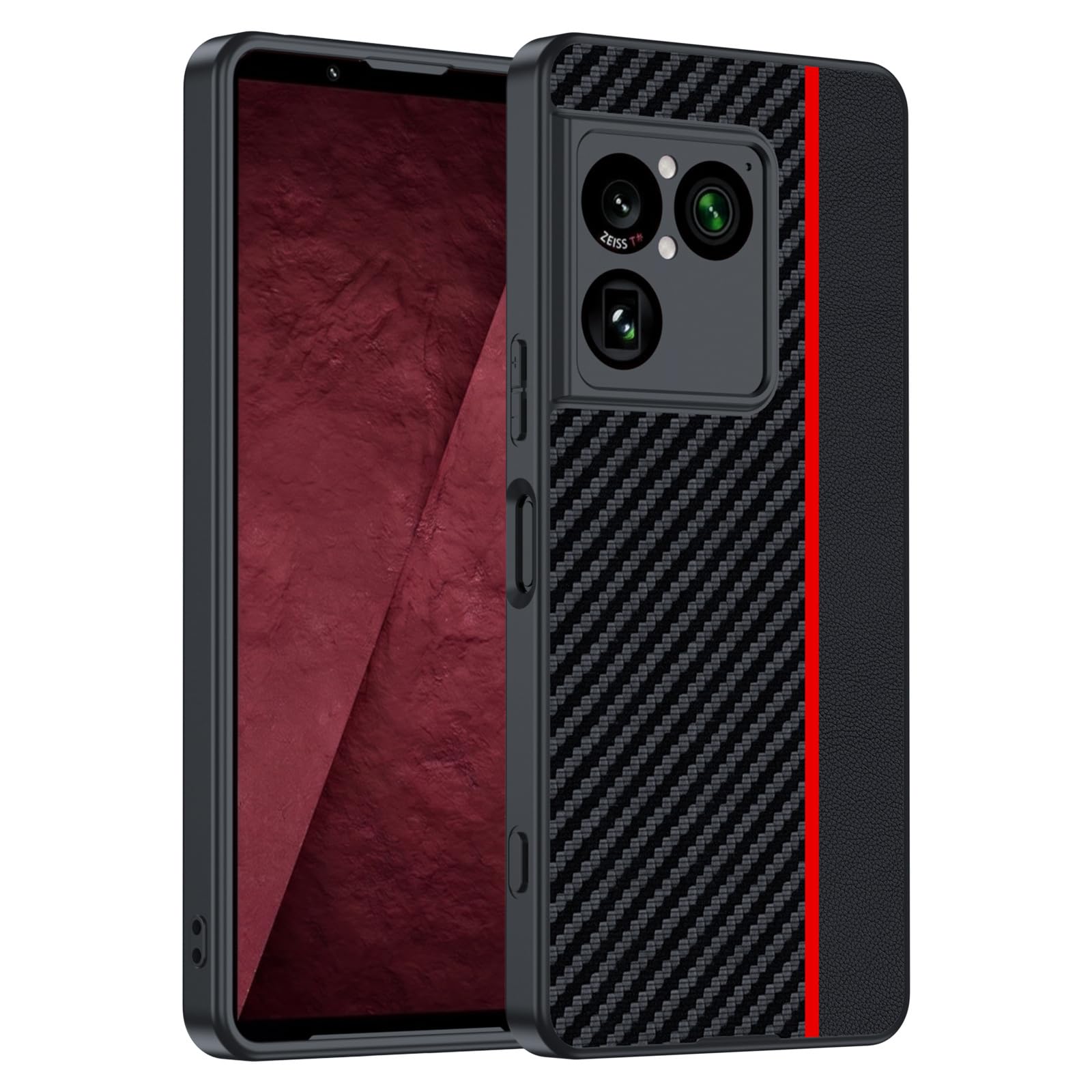FDUJINH Leather Case for Sony Xperia 1 VIII, Carbon Fiber Texture Anti-Fingerprint Cover Slim Fit Shockproof Minimalist Shell