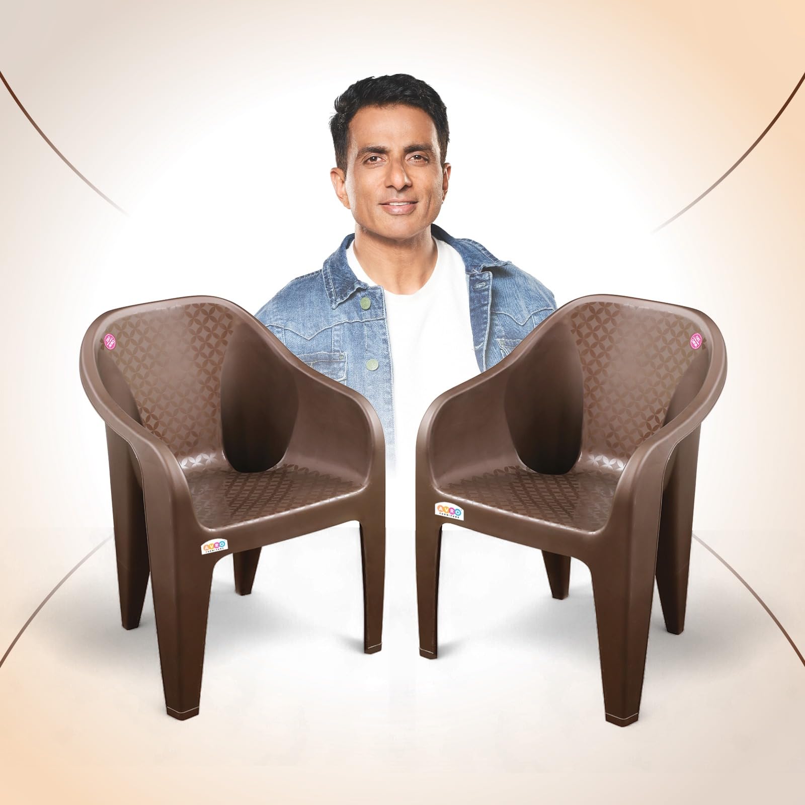 AVRO FURNITURE Set Of 2 Plastic Chairs | Matt And Gloss Pattern | Plastic Chairs For Home, Living Room| Bearing Capacity Up To 200Kg | Strong And Sturdy Structure | 1 Year Guarantee, Brown