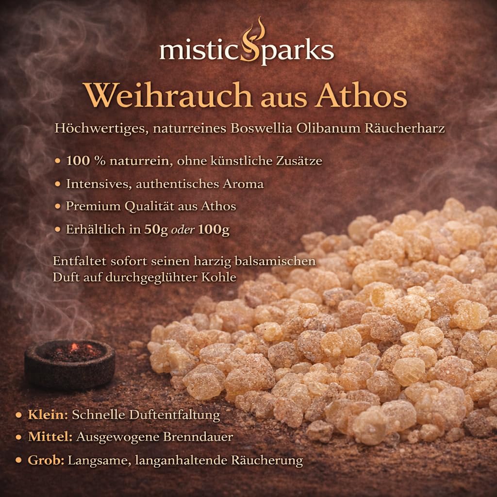 Weihrauch aus Athos – 100% Naturreines Boswellia Olibanum Räucherharz – Original Orthodoxer Kirchenweihrauch zum Räuchern auf Kohle – Klein, Mittel oder Grob (250g, Mittel)