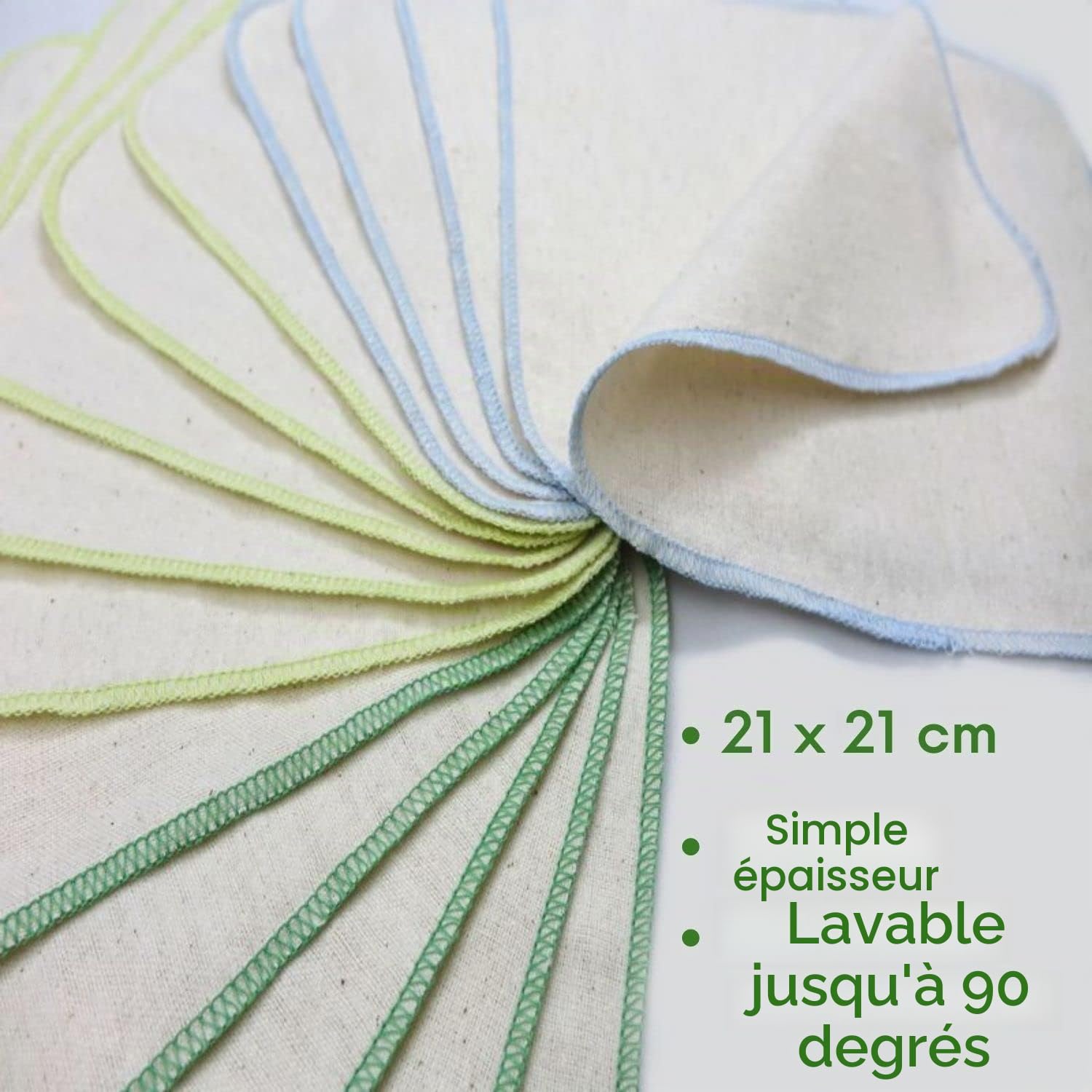avo+cado Lot de 15 gants de toilette réutilisables en flanelle de coton bio pour remplacer les lingettes humides - Petites mini serviettes en coton lavables (couleur : vert)