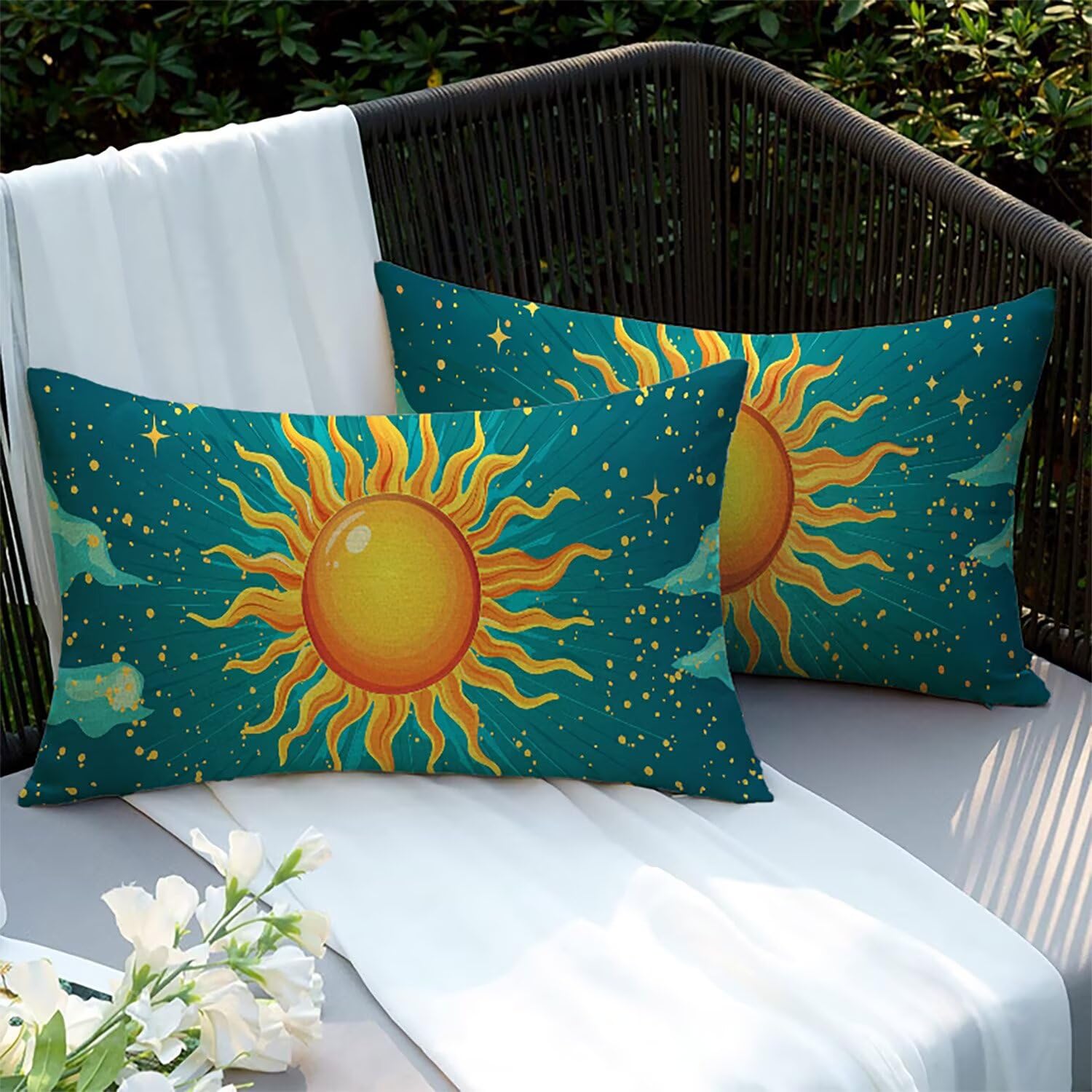 Housses de coussins outdoor imperméables lot de 2 effet lin pour jardin