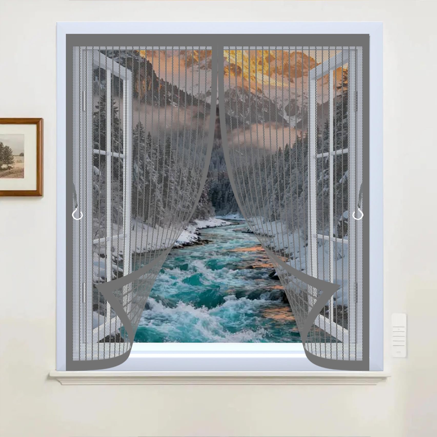 Moustiquaire fenêtre 95x130 cm gris à fermeture automatique