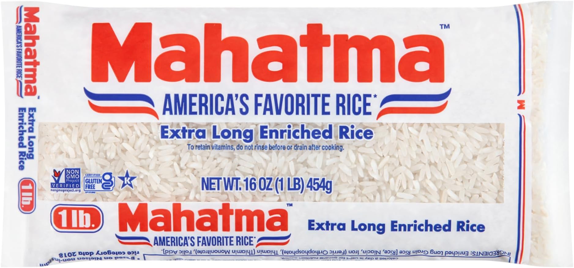 Enriched Extra Long Grain White Rice, Gluten Free, Non-GMO, 1 lb Bag