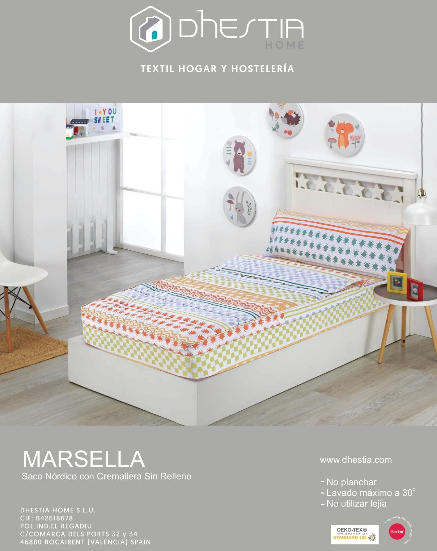 DHESTIA HOME Saco Nórdico Infantil 4 Estaciones con Cremallera Ajustable Marsella Color Único Talla Cama 90