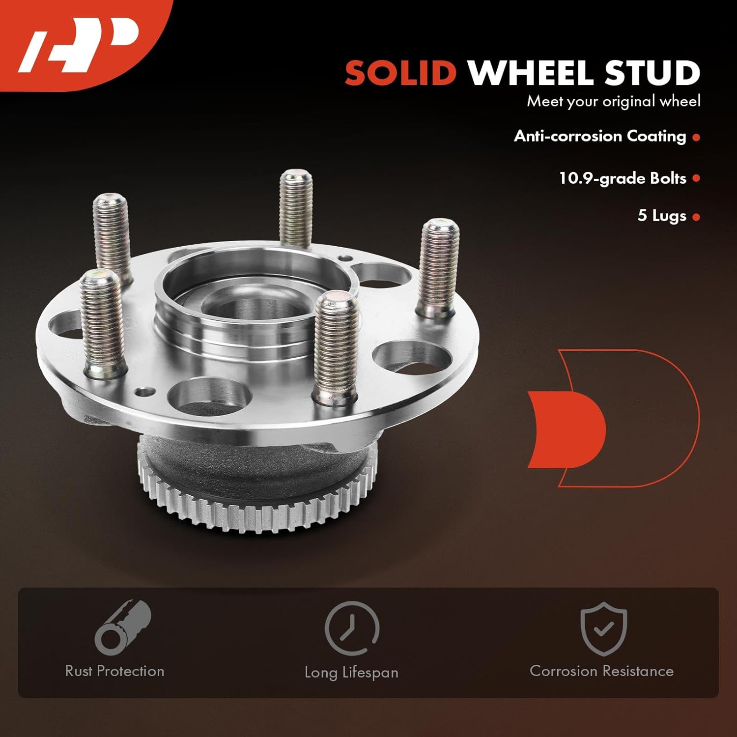 A-Premium Rear Wheel Bearing and Hub Assembly with ABS Ring & 5-Lug Compatible with Acura TL 2004-2008, Accord 2003-2007