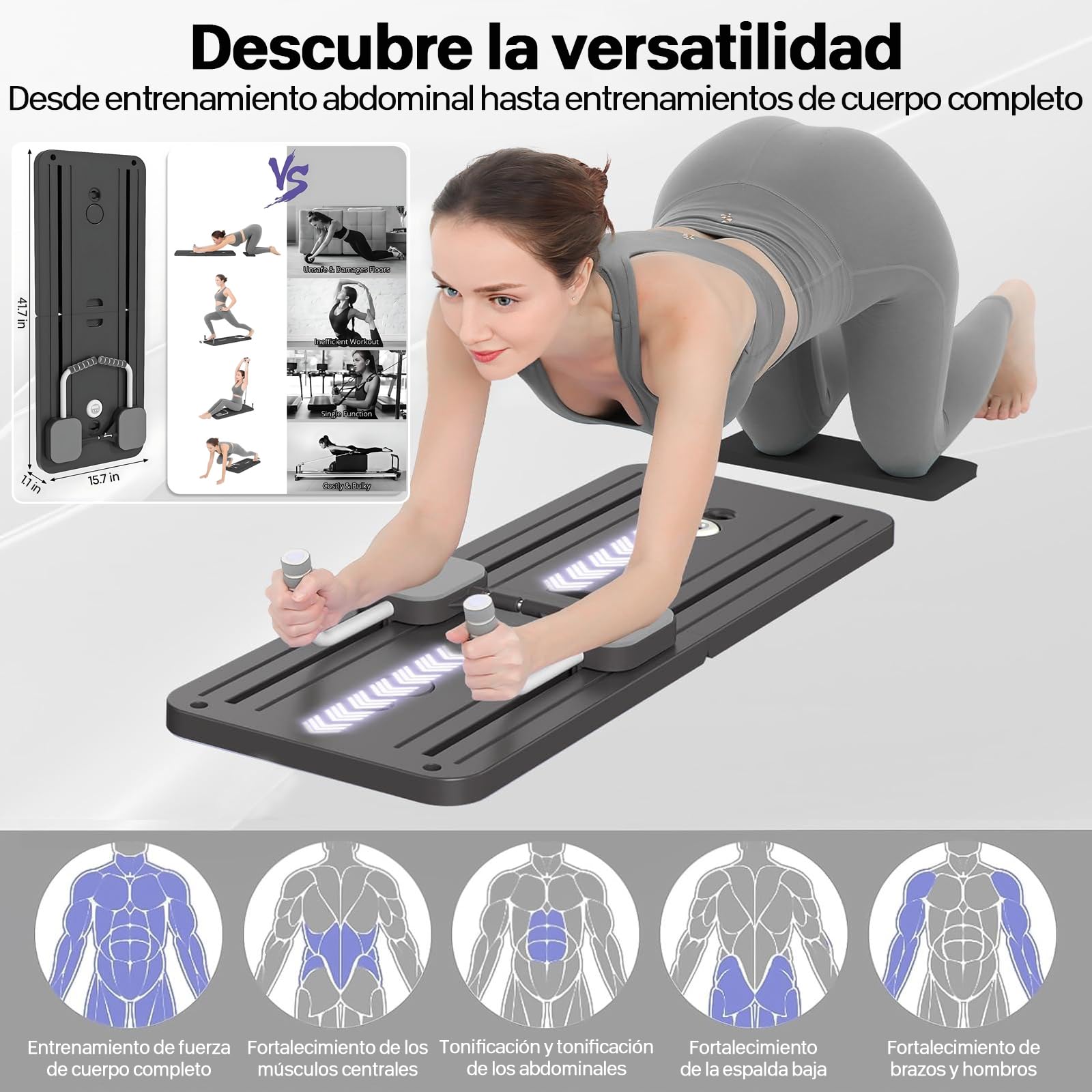 Pilates Board, riformatore pilates 5 in 1 con ruota addominale automatica e timer, multifunzione, pieghevole, per la casa e la palestra (nero)
