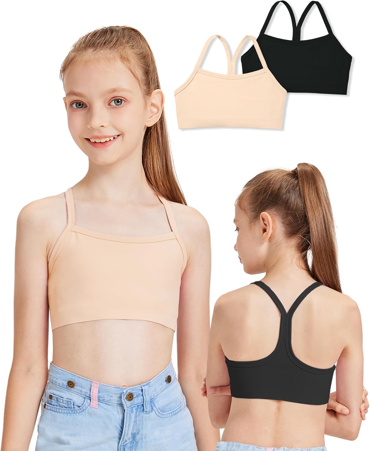 Sascina Girls Training Bras 7-12 with Y-Back Racerback Girls First Bras, Light Sports Kids Bra - No Pads, Chest Double Lined