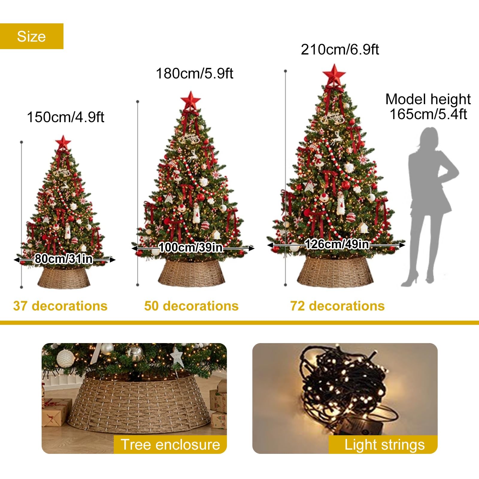 Albero di Natale, Christmas Tree In PVC, 120 Punte di Rami, con Recinzioni per Alberi e Decorazioni Natalizie, Alberi di Natale per Casa e Ufficio(Red,150cm)